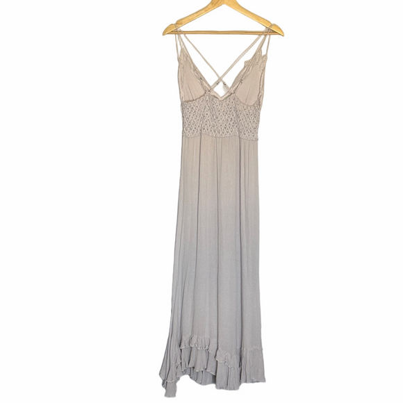 Free People One Adella Slip Lace Maxi Dress Size M Stardust Grey Boho - Picture 5 of 13